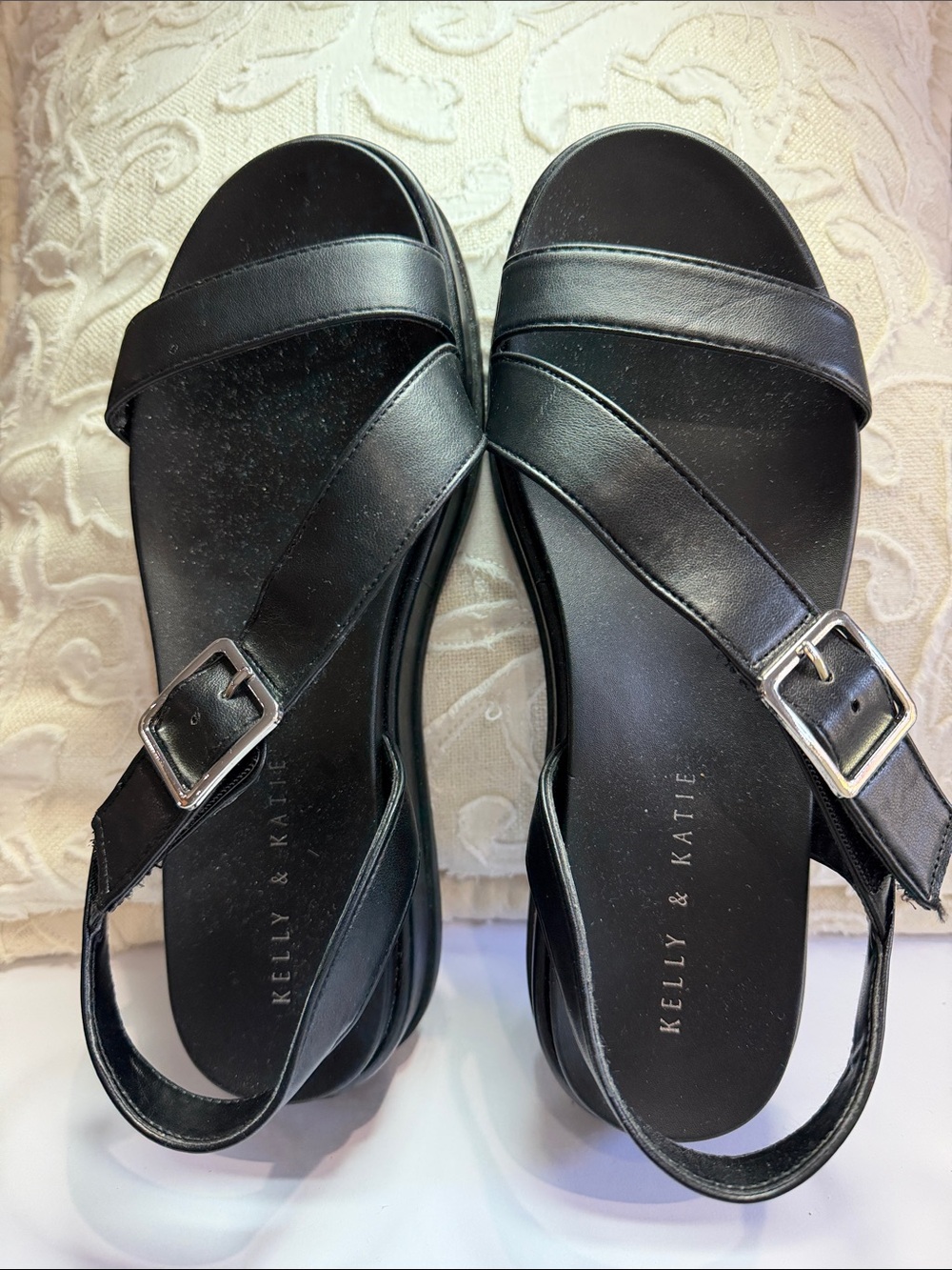 Kelly & Katie Black Crisscross Slingback Sandals with Buckle